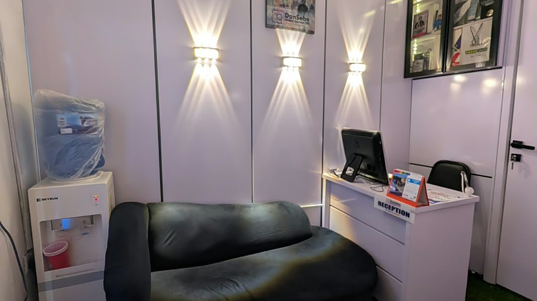 Reception lounge with wall lights